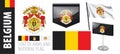 Vector set of the coat of arms and national flag of Belgium Royalty Free Stock Photo