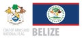 Vector set of the coat of arms and national flag of Belize