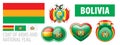 Vector set of the coat of arms and national flag of Bolivia Royalty Free Stock Photo