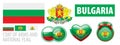 Vector set of the coat of arms and national flag of Bulgaria Royalty Free Stock Photo