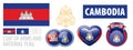 Vector set of the coat of arms and national flag of Cambodia