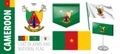 Vector set of the coat of arms and national flag of Cameroon