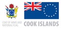Vector set of the coat of arms and national flag of Cook Islands Royalty Free Stock Photo