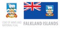 Vector set of the coat of arms and national flag of Falkland Islands