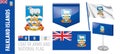 Vector set of the coat of arms and national flag of Falkland Islands