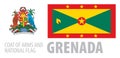 Vector set of the coat of arms and national flag of Grenada Royalty Free Stock Photo