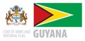 Vector set of the coat of arms and national flag of Guyana Royalty Free Stock Photo