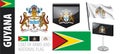 Vector set of the coat of arms and national flag of Guyana Royalty Free Stock Photo