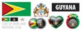 Vector set of the coat of arms and national flag of Guyana Royalty Free Stock Photo