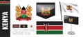 Vector set of the coat of arms and national flag of Kenya