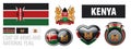 Vector set of the coat of arms and national flag of Kenya