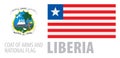 Vector set of the coat of arms and national flag of Liberia