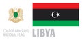 Vector set of the coat of arms and national flag of Libya