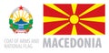 Vector set of the coat of arms and national flag of Macedonia Royalty Free Stock Photo