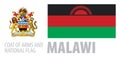 Vector set of the coat of arms and national flag of Malawi