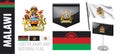 Vector set of the coat of arms and national flag of Malawi