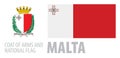 Vector set of the coat of arms and national flag of Malta