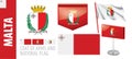 Vector set of the coat of arms and national flag of Malta