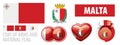 Vector set of the coat of arms and national flag of Malta