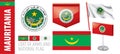 Vector set of the coat of arms and national flag of Mauritania