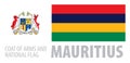 Vector set of the coat of arms and national flag of Mauritius