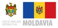 Vector set of the coat of arms and national flag of Moldavia