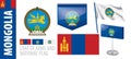 Vector set of the coat of arms and national flag of Mongolia