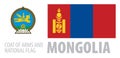 Vector set of the coat of arms and national flag of Mongolia