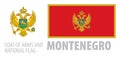 Vector set of the coat of arms and national flag of Montenegro