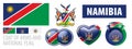 Vector set of the coat of arms and national flag of Namibia