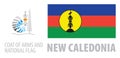 Vector set of the coat of arms and national flag of New Caledonia