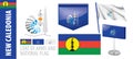 Vector set of the coat of arms and national flag of New Caledonia