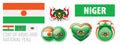 Vector set of the coat of arms and national flag of Niger