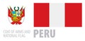 Vector set of the coat of arms and national flag of Peru