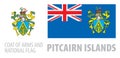 Vector set of the coat of arms and national flag of Pitcairn Islands