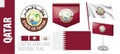 Vector set of the coat of arms and national flag of Qatar