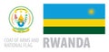 Vector set of the coat of arms and national flag of Rwanda