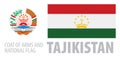 Vector set of the coat of arms and national flag of Tajikistan