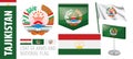 Vector set of the coat of arms and national flag of Tajikistan