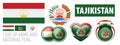 Vector set of the coat of arms and national flag of Tajikistan