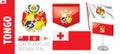 Vector set of the coat of arms and national flag of Tonga