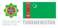 Vector set of the coat of arms and national flag of Turkmenistan