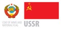 Vector set of the coat of arms and national flag of USSR Royalty Free Stock Photo