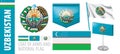 Vector set of the coat of arms and national flag of Uzbekistan Royalty Free Stock Photo