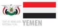 Vector set of the coat of arms and national flag of Yemen