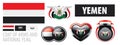 Vector set of the coat of arms and national flag of Yemen