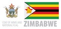 Vector set of the coat of arms and national flag of Zimbabwe