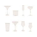 Vector set of cocktail glasses flat icons. Trendy modern simple style of different barware. Empty glassware for bar Royalty Free Stock Photo