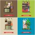 Vector set of coffee, cash concept design elements, flat style