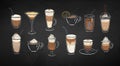 Vector set of coffee drinks chalk illustrations Royalty Free Stock Photo